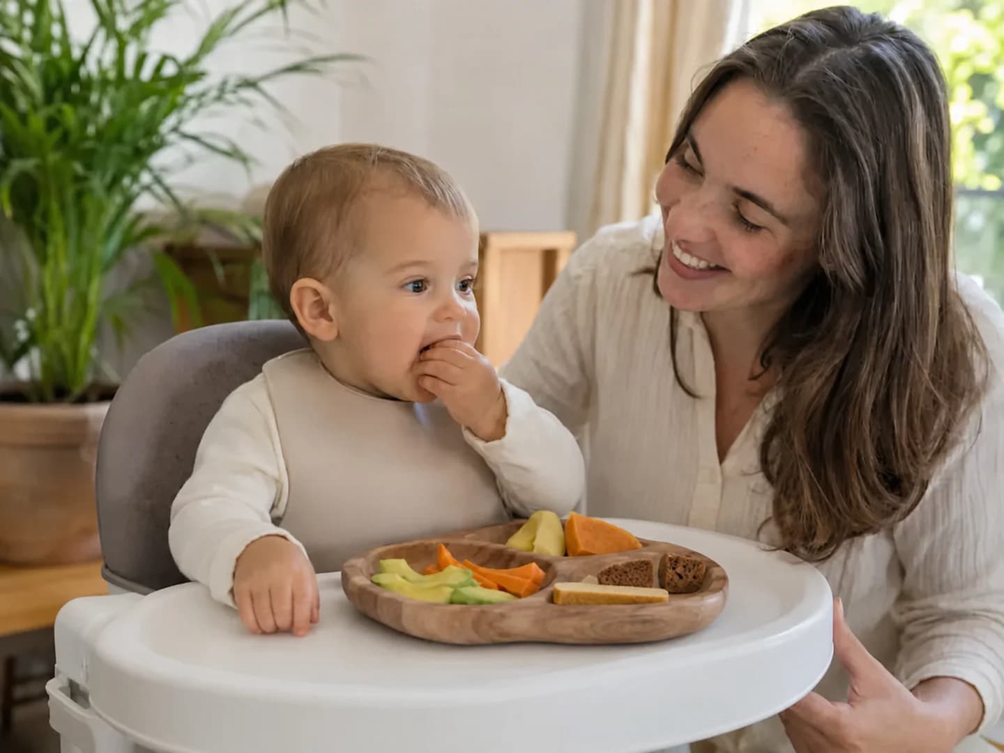 Mamá acompañando a su peque mientras descubre nuevos sabores